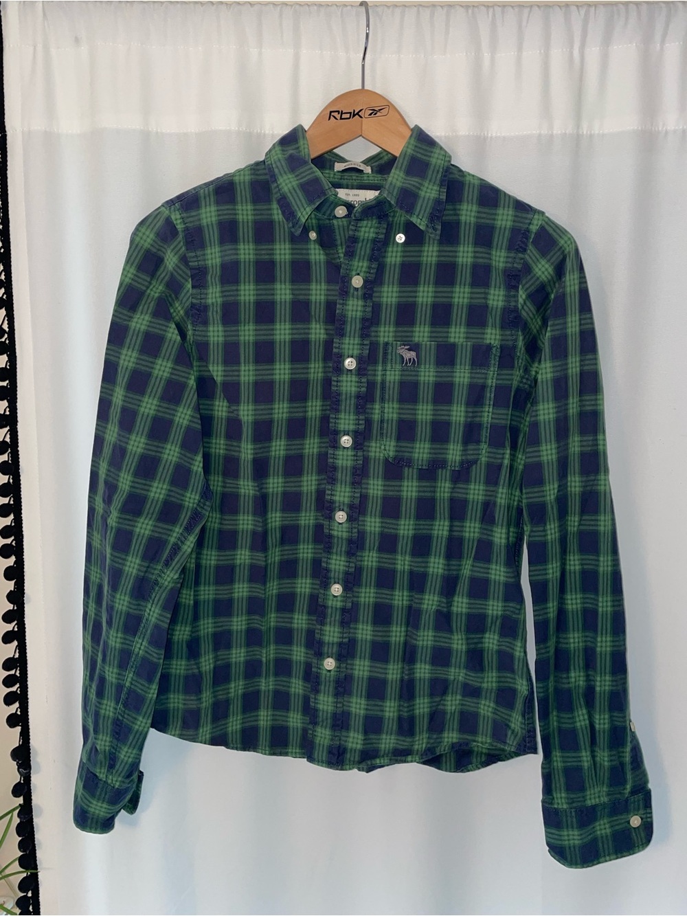 Abercrombie & Fitch men’s plaid collared button down long sleeve S small green